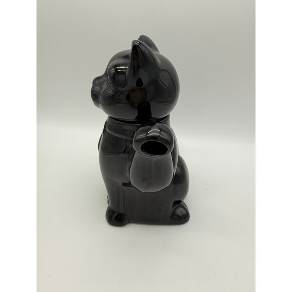 Vintage Albert Kessler Black Glossy Kitty Sitting Lucky Cat Small 7 Tall Teapot - Picture 2 of 8